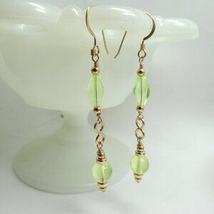 14k gold filled and Uranium glass bead earrings